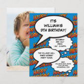 Leuke moderne verjaardagsfeestje blauwe foto uitnodiging briefkaart (Voorkant / Achterkant)