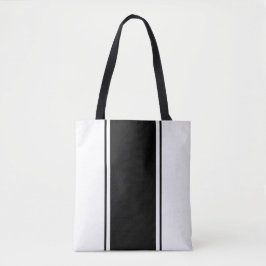 Leuke moderne verticale zwarte racestrepen op wit tote bag