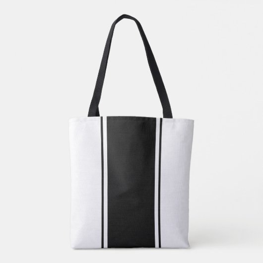 Leuke moderne verticale zwarte racestrepen op wit tote bag (Achterkant)