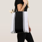 Leuke moderne verticale zwarte racestrepen op wit tote bag (Dichtbij)