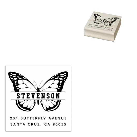 Leuke Moderne Vlinder Achternaam Retouradres Rubberstempel (Gestempeld)