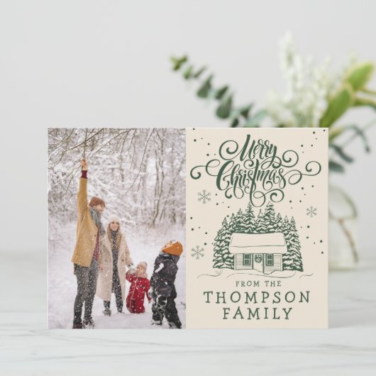 Leuke Moderne Vrolijke Kerstboom Script Typografie Feestdagenkaart (Staand voorkant)