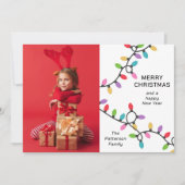 Leuke moderne vrolijke kerstfeestelijke lichten Fo Feestdagenkaart (Voorkant)