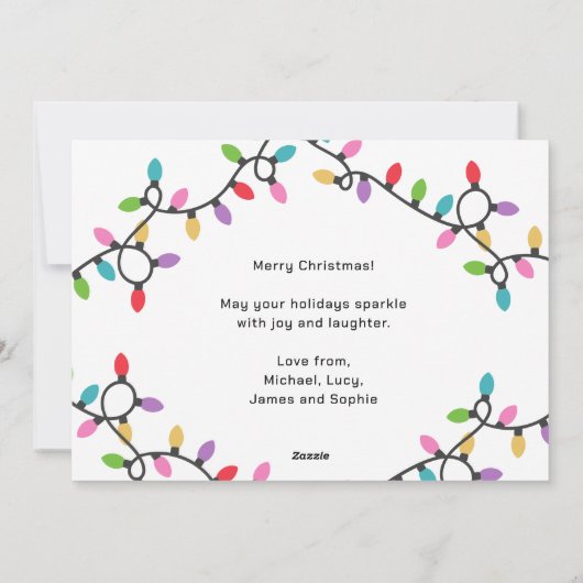 Leuke moderne vrolijke kerstfeestelijke lichten Fo Feestdagenkaart (Achterkant)