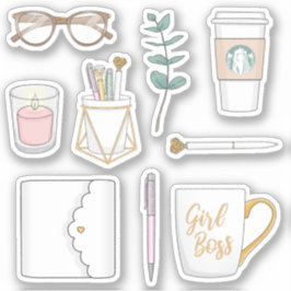 Leuke moderne vrouwelijke baas koffie witte planne sticker