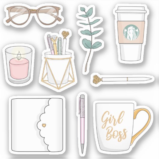 Leuke moderne vrouwelijke baas koffie witte planne sticker (Voorkant)