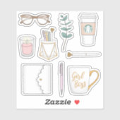Leuke moderne vrouwelijke baas koffie witte planne sticker (Vel)