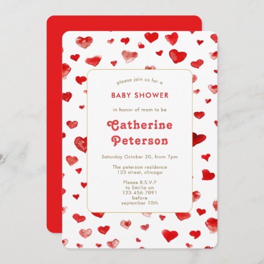 Leuke moderne Waterverf rode harten Kaart (Voorkant / Achterkant)