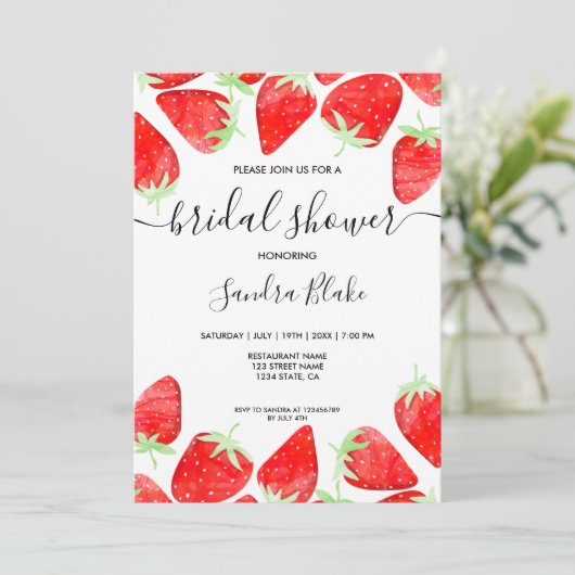 Leuke Moderne Zomer Strawberry Botanische Waterver Kaart (Staand voorkant)