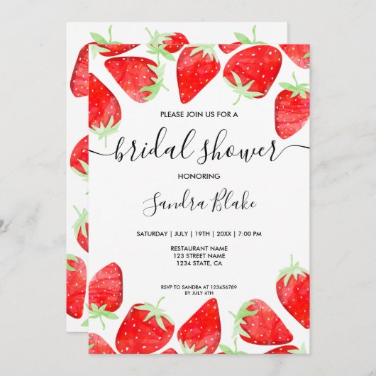 Leuke Moderne Zomer Strawberry Botanische Waterver Kaart (Voorkant / Achterkant)