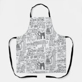 Leuke moderne zwarte en witte katten en katjes  schort (Voorkant)