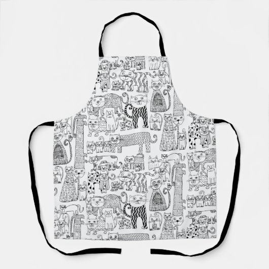 Leuke moderne zwarte en witte katten en katjes schort (Voorkant)