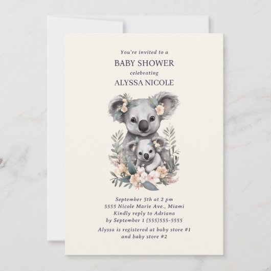 Leuke Moeder Baby Koala Meisje Baby shower Kaart (Voorkant)
