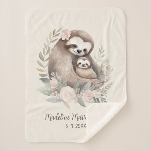 Leuke Moeder Baby Luiaard Naam GeboorteDatum Sherpa Deken (Voorkant)