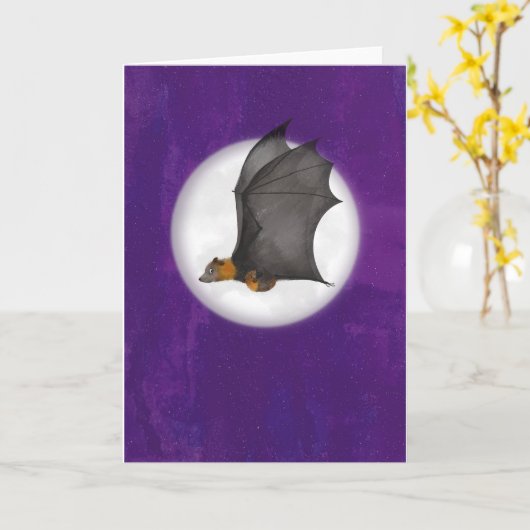 Leuke moeder en baby vleermuis in een nacht sky ca kaart (Gele Bloem)