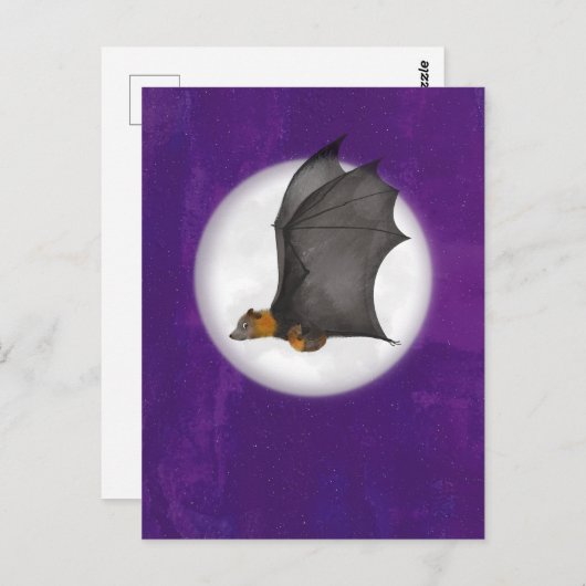 Leuke moeder en baby vleermuis in een nachtelijke  briefkaart (Voorkant / Achterkant)