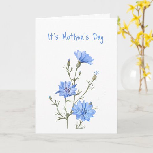 Leuke Moederdag Mooie Blauwe Wilde Chicory Kaart (Gele Bloem)
