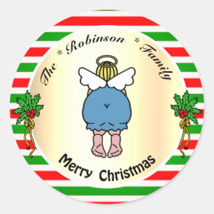 Leuke mollige engel rood en groen Lijst kerst Ronde Sticker