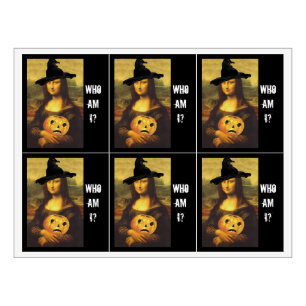 Leuke Mona Lisa heks! Wie ben ik spel Wijn Etikett Etiket