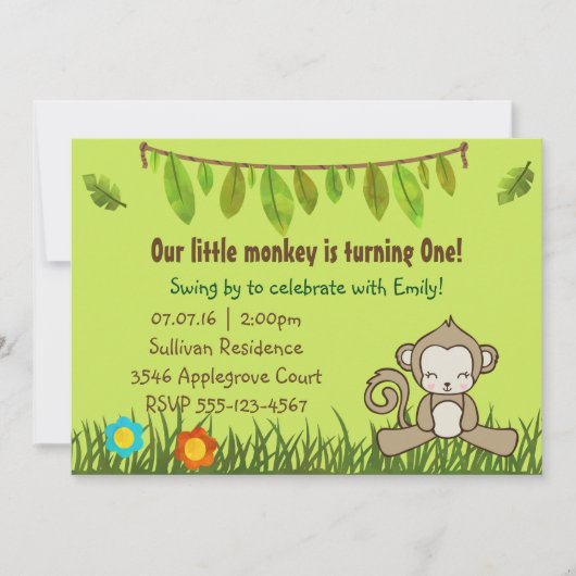 Leuke Monkey Safari Design Geboorte Uitnodiging (Voorkant)