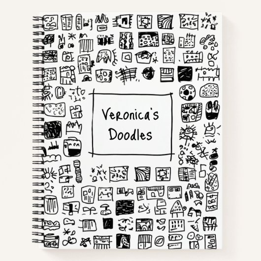 Leuke monochrome Doodle Aangepaste Naam Schetsboek Notitieboek (Voorkant)