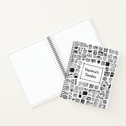 Leuke monochrome Doodle Aangepaste Naam Schetsboek Notitieboek (Binnen)
