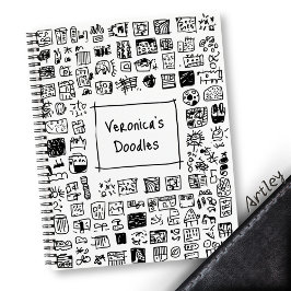 Leuke monochrome Doodle Kladboek met eigen naam Notitieboek