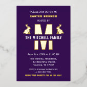 Leuke Monogram Familienaam Gelukkig Pasen Konijn K Folie Uitnodiging (Voorkant)