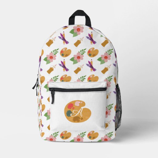 Leuke Monogram Kunstenaar Patroon School Bedrukte Rugzak (Voorkant)