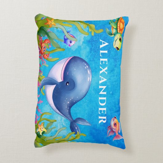 Leuke Monogram Naam Kustschildpad en walvis Zee Accent Kussen (Achterkant (Verticaal))