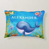 Leuke Monogram Naam Kustschildpad en walvis Zee Accent Kussen (Achterkant)