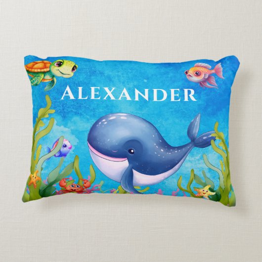 Leuke Monogram Naam Kustschildpad en walvis Zee Accent Kussen (Achterkant)