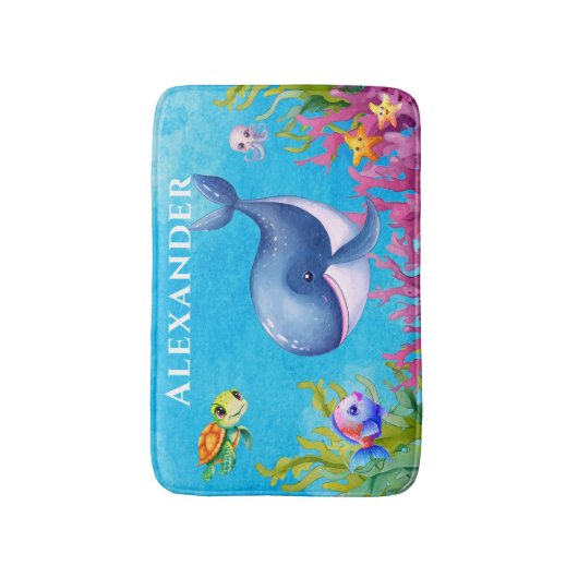 Leuke Monogram Naam Kustschildpad en walvis Zee Badmat (Voorkant Verticaal)
