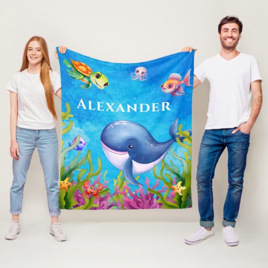 Leuke Monogram Naam Kustschildpad en walvis Zee Fleece Deken (In situ)
