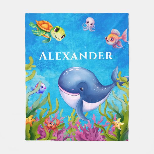 Leuke Monogram Naam Kustschildpad en walvis Zee Fleece Deken (Voorkant)