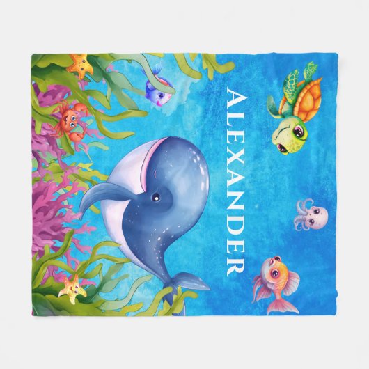 Leuke Monogram Naam Kustschildpad en walvis Zee Fleece Deken (Voorkant (Horizontaal))