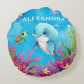 Leuke Monogram Naam Kustschildpad Zee Dolfijn Rond Kussen (Achterkant)