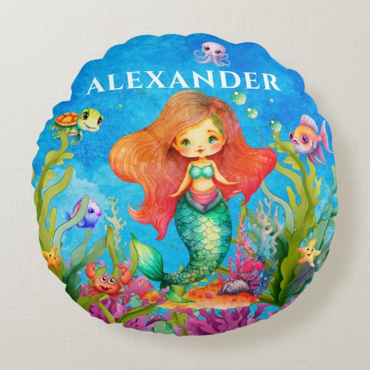 Leuke Monogram Naam Kustzeemeermin Rond Kussen (Voorkant)