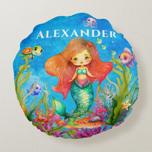 Leuke Monogram Naam Kustzeemeermin Rond Kussen (Achterkant)