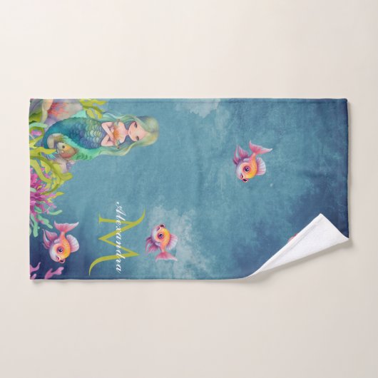 Leuke Monogram Naam Zeemeermin Bad Handdoek (Handdoek)