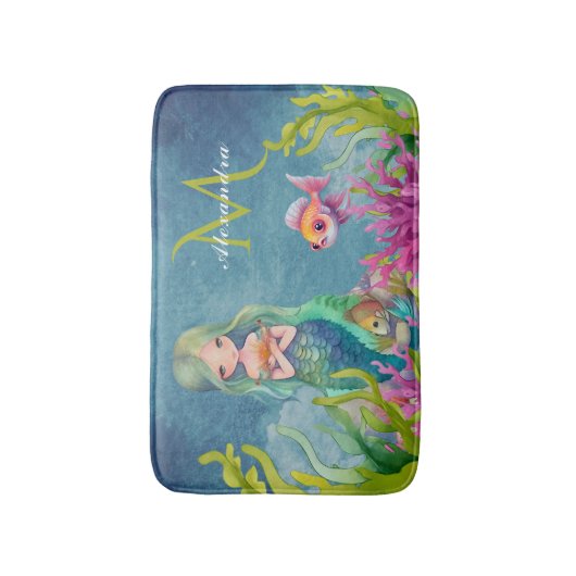 Leuke Monogram Naam Zeemeermin Badmat (Voorkant Verticaal)