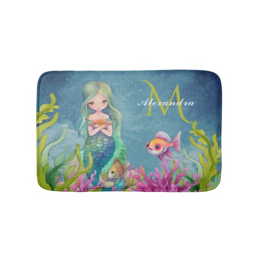 Leuke Monogram Naam Zeemeermin Badmat (Voorkant)