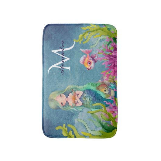 Leuke Monogram Naam Zeemeermin Badmat (Voorkant Verticaal)