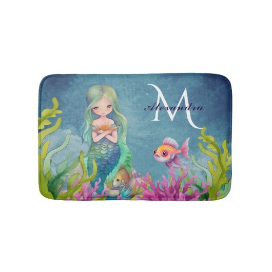 Leuke Monogram Naam Zeemeermin Badmat (Voorkant)
