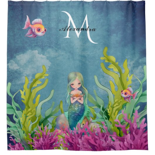 Leuke Monogram Naam Zeemeermin Douchegordijn (Voorkant)