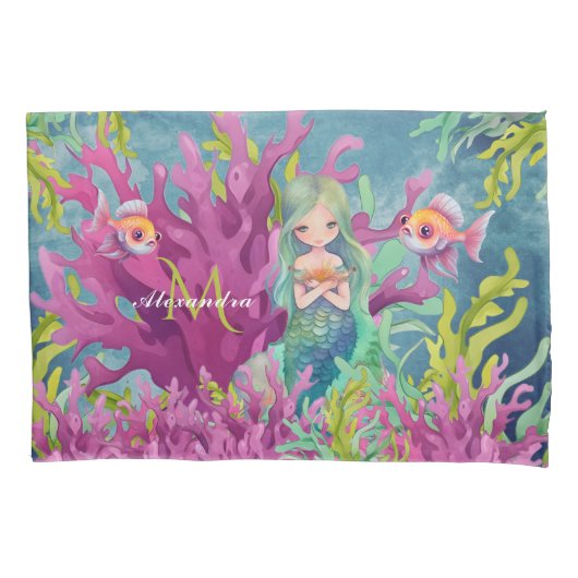 Leuke Monogram Naam Zeemeermin Kussensloop (Voorkant)