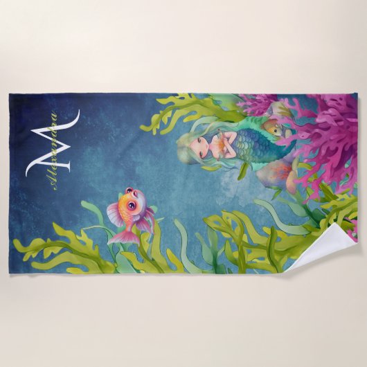 Leuke Monogram Naam Zeemeermin Strandlaken (Voorkant)