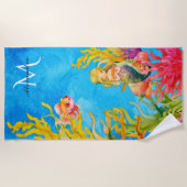 Leuke Monogram Naam Zeemeermin Strandlaken (Voorkant)