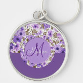 Leuke Monogram Purple & Witte Bloemensleutelhanger Sleutelhanger (Voorkant)