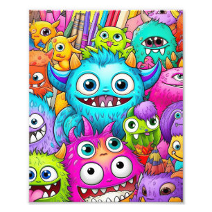 Leuke Monster Doodles Foto Afdruk
